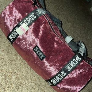 Pink velour duffle bag